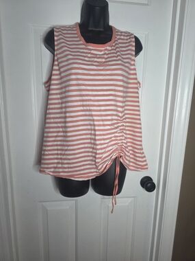 Time and Tru Coral and White Striped Drawstring Tank